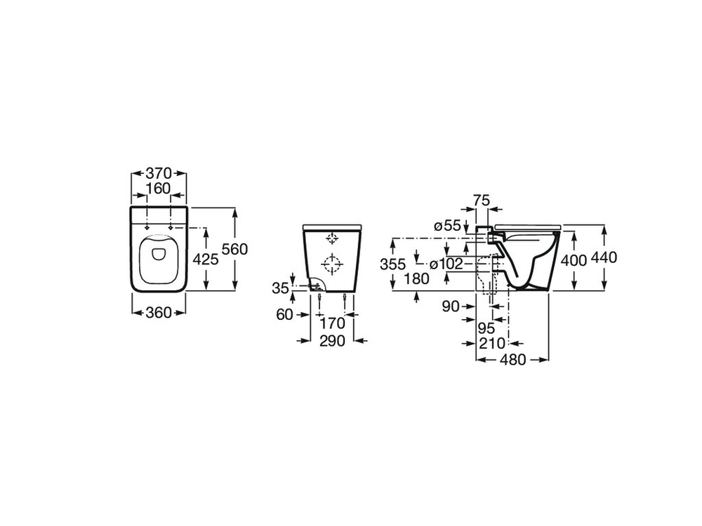 Чаша Roca Inspira Square напольная 560, BTW, Rimless, жемчужный 347537630