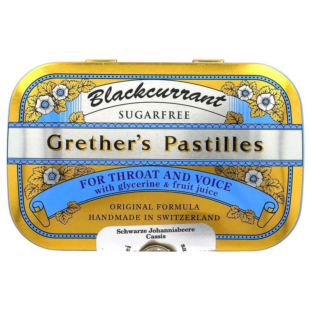 Grether's Pastilles, для горла и голоса, без сахара, черная смородина, 24 пастилки, 60 г (2 1/8 унции)