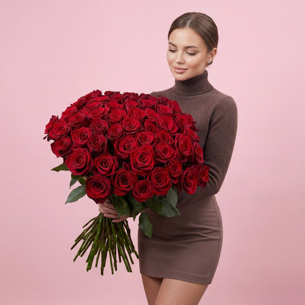 Букет из 51 розы под ленту