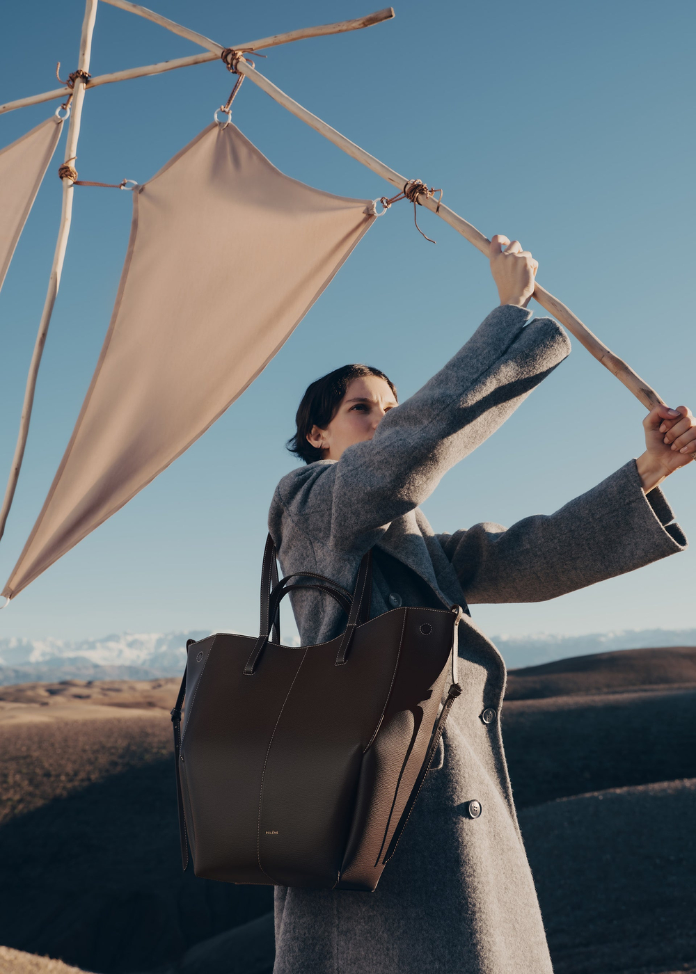 POLENE СУМКА CYME TOTE, ТЕМНО-КОРИЧНЕВЫЙ