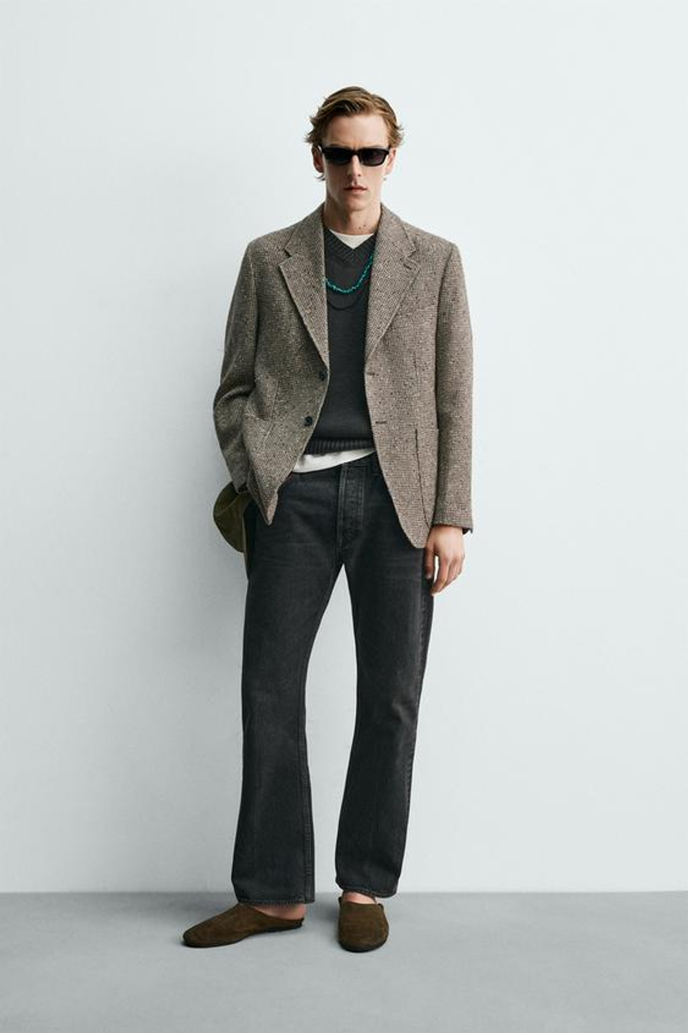 ZARA X AARON LEVINE БЛЕЙЗЕР ИЗ СМЕСОВОЙ ШЕРСТИ И ХЛОПКА, КОРИЧНЕВЫЙ