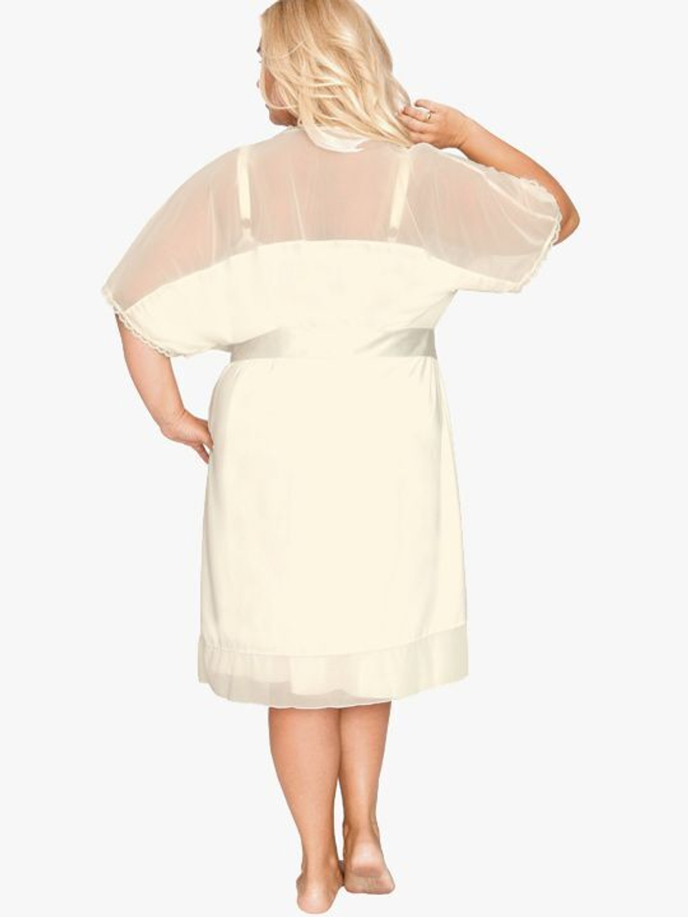 Пеньюар с короткими рукавами и атласным поясом (Размер: XL) (Цвет: черный)