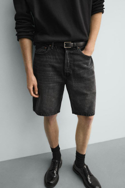 ZARA ДЖИНСОВЫЕ БЕРМУДЫ STRAIGHT FIT, УГОЛЬНЫЙ