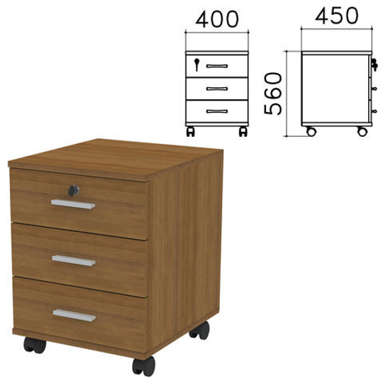 Тумба подкатная "Канц", 400х450х560, 3 ящика, замок, цвет орех пирамидальный, ТК29.9