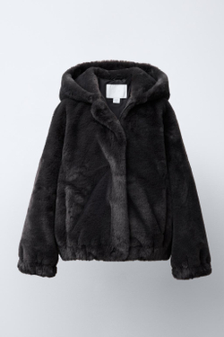 ZARA КУРТКА С КАПЮШОНОМ И ОТДЕЛКОЙ ПОД МЕХ, АНТРАЦИТОВО-СЕРЫЙ