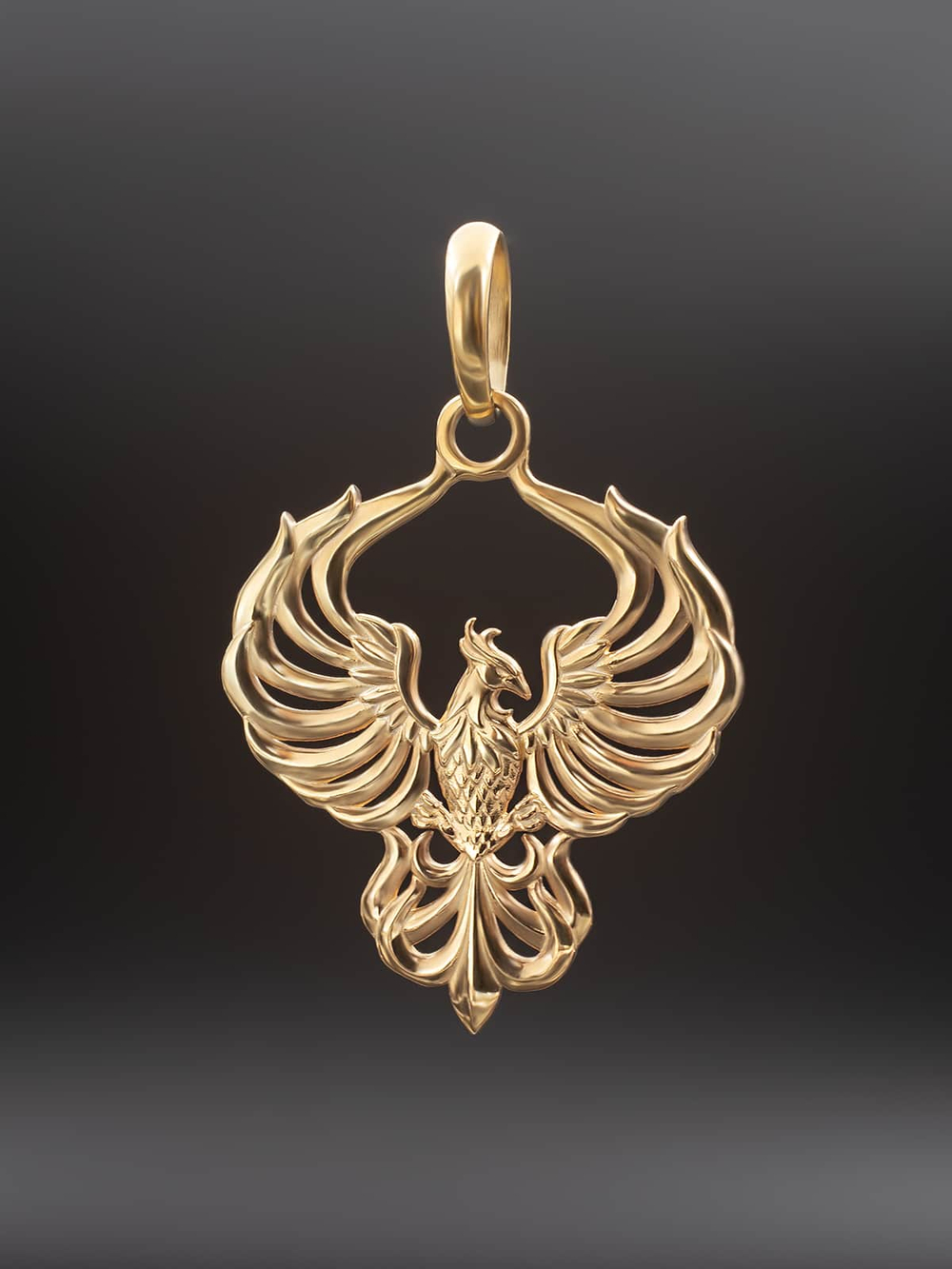 Подвеска птица феникс из серебра с позолотой