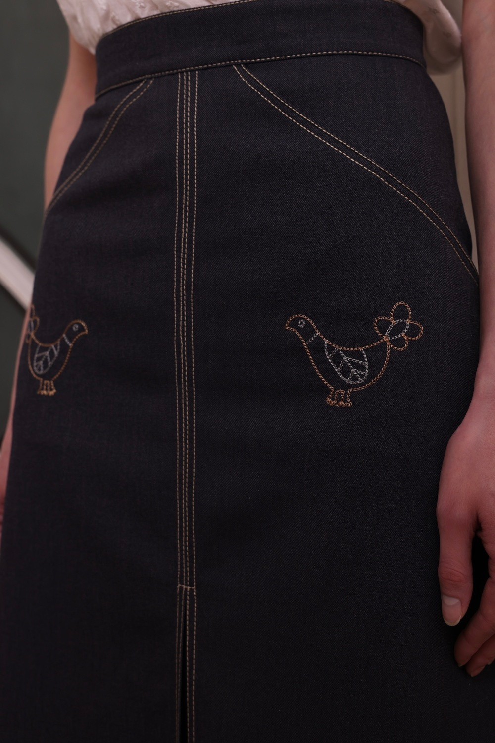 Юбка с вышивкой, темно-сиий