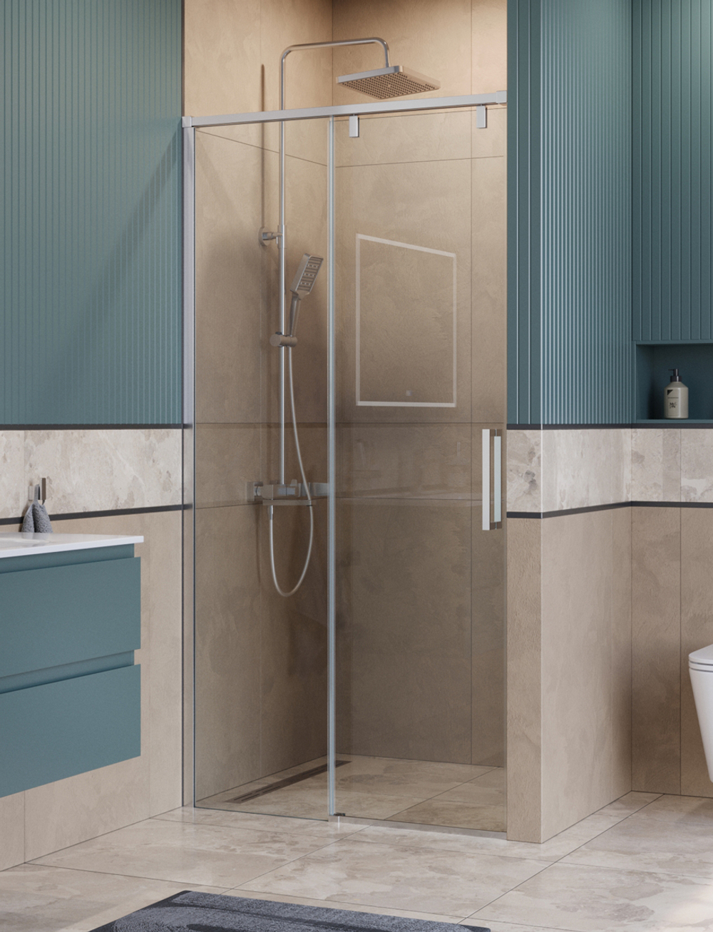 Душевая дверь шириной 100см BelBagno SOFT_CLOSE-1-BF-1-100-C-Cr профиль хром, стекло прозрачное