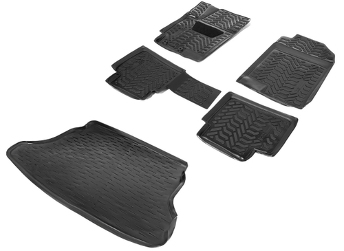 Коврики в салон и багажник автомобиля (комплект) AutoFlex для Hyundai Solaris II поколение седан 2017-2020 2020-н.в./Kia Rio IV поколение седан 2017-2020 2020-н.в., полиуретан, с крепежом, 5 частей, K9230105-6