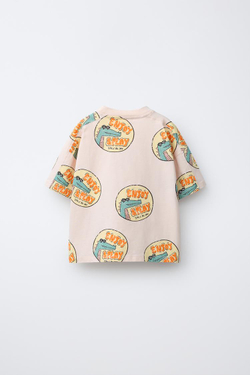 ZARA ФУТБОЛКА С ПРИНТОМ «ДИНЗАВРЫ», БЛЕДНО-РОЗОВЫЙ