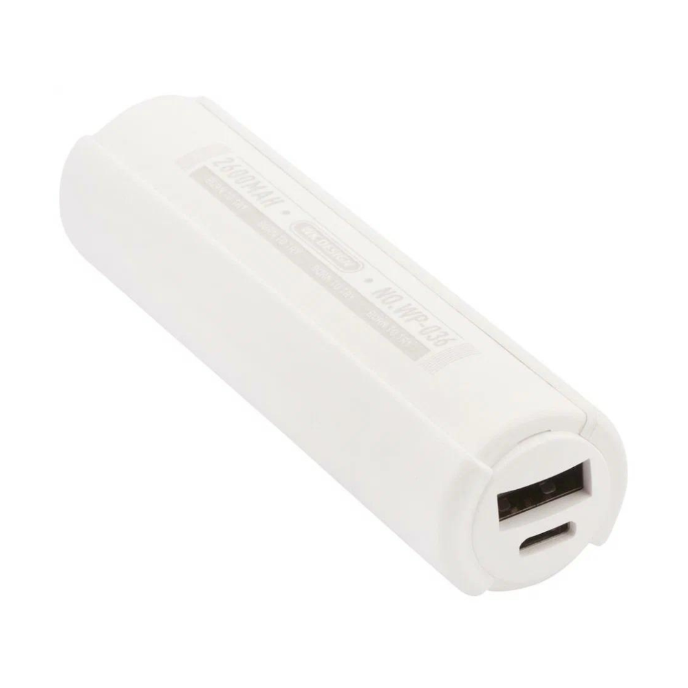 Портативное зарядное устройство (повербанк) WK WP036, 2600mAh, 1xUSB, 1A, Li-ion + USB-A кабель micro-USB, белый