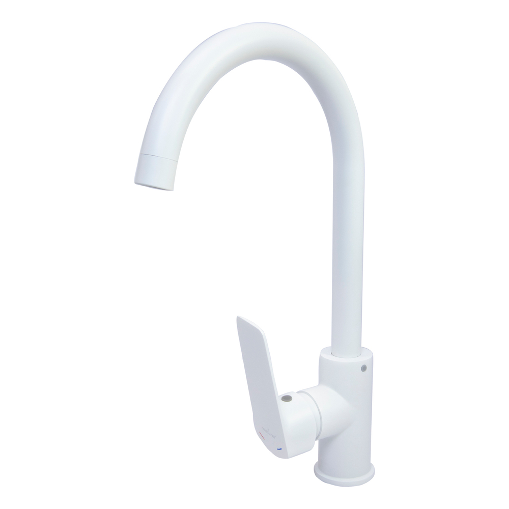 Смеситель для кухни 35k MIXLINE ML15-031W высокий излив б/отв боковая п/гайку (без подводки) БЕЛЫЙ