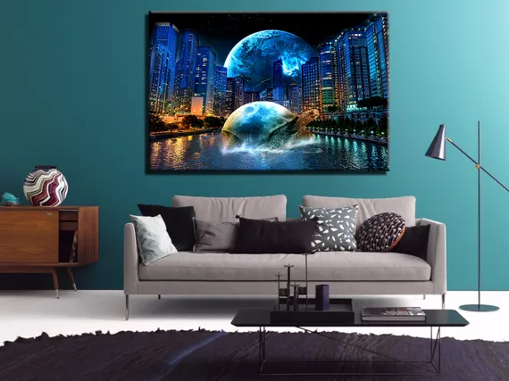 Постер "Ночной город и черепаха"