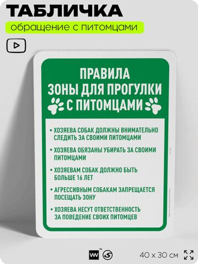 Табличка "Правила зоны для прогулки с питомцами" на дверь и забор, для двора, дома, подъезда, 40х30 см, Silver Plane x Айдентика Технолоджи