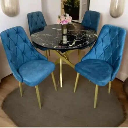 Обеденная группа NGVK Лакшери черный мрамор стулья Кресло Синий