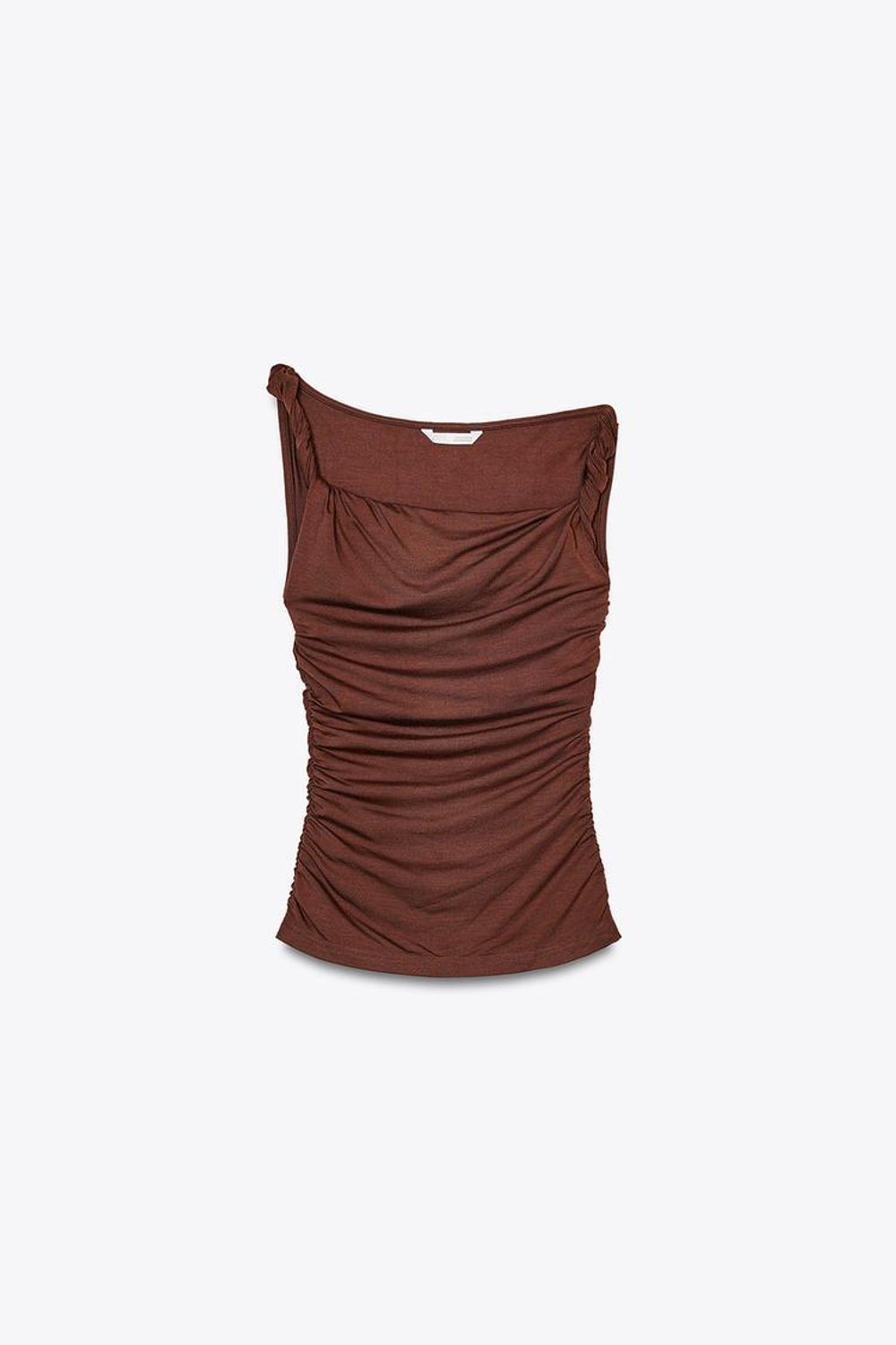 ZARA ТОП С КРУЧЕНЫМИ БРЕТЕЛЯМИ, ШОКОЛАДНЫЙ