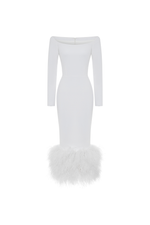 Платье миди удлиненное из крепа с бахромой