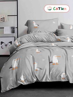 Постельное белье сатин Milky Garden "Seagull" евро Наволочка 50х70 см 2 шт Простынь 240x215 см Пододеяльник 200x215 см