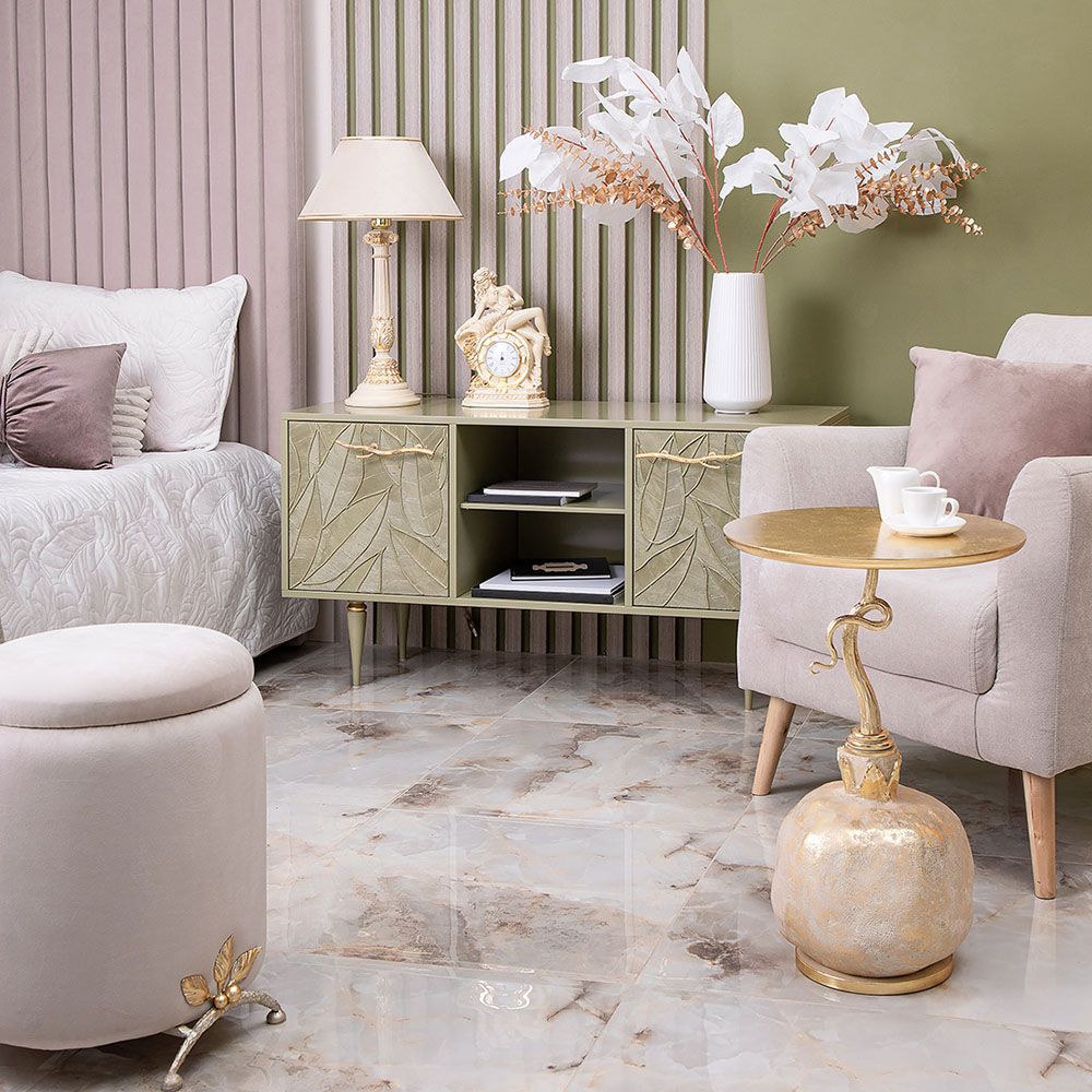 Столик декоративный Жемчужный гранат Айвори Мраморное золото