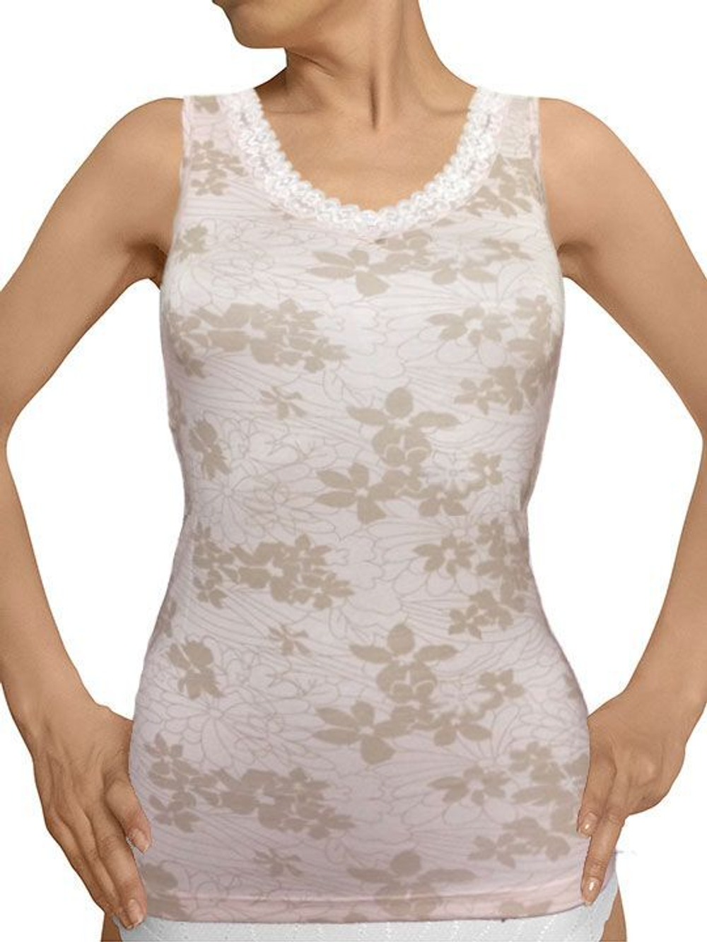 Женская майка из лиоцелла с цветочным рисунком (Размер: XXL) (Цвет: бежевый)