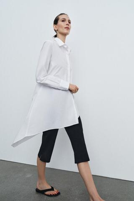 ZARA АСИММЕТРИЧНАЯ РУБАШКА ИЗ ПОПЛИНА — ZW COLLECTION, БЕЛЫЙ