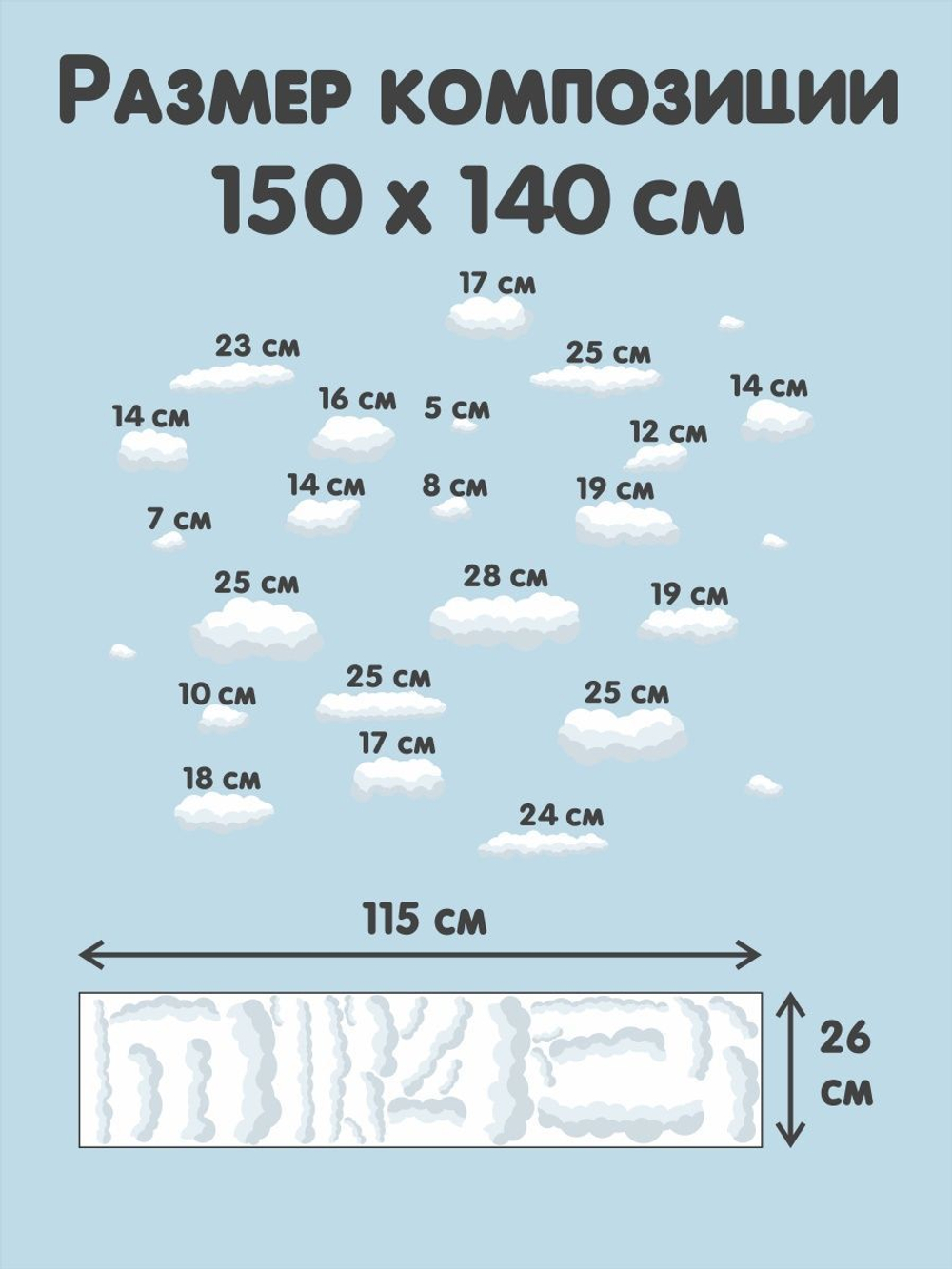 Интерьерные детские наклейки в комнату, акварельные облака