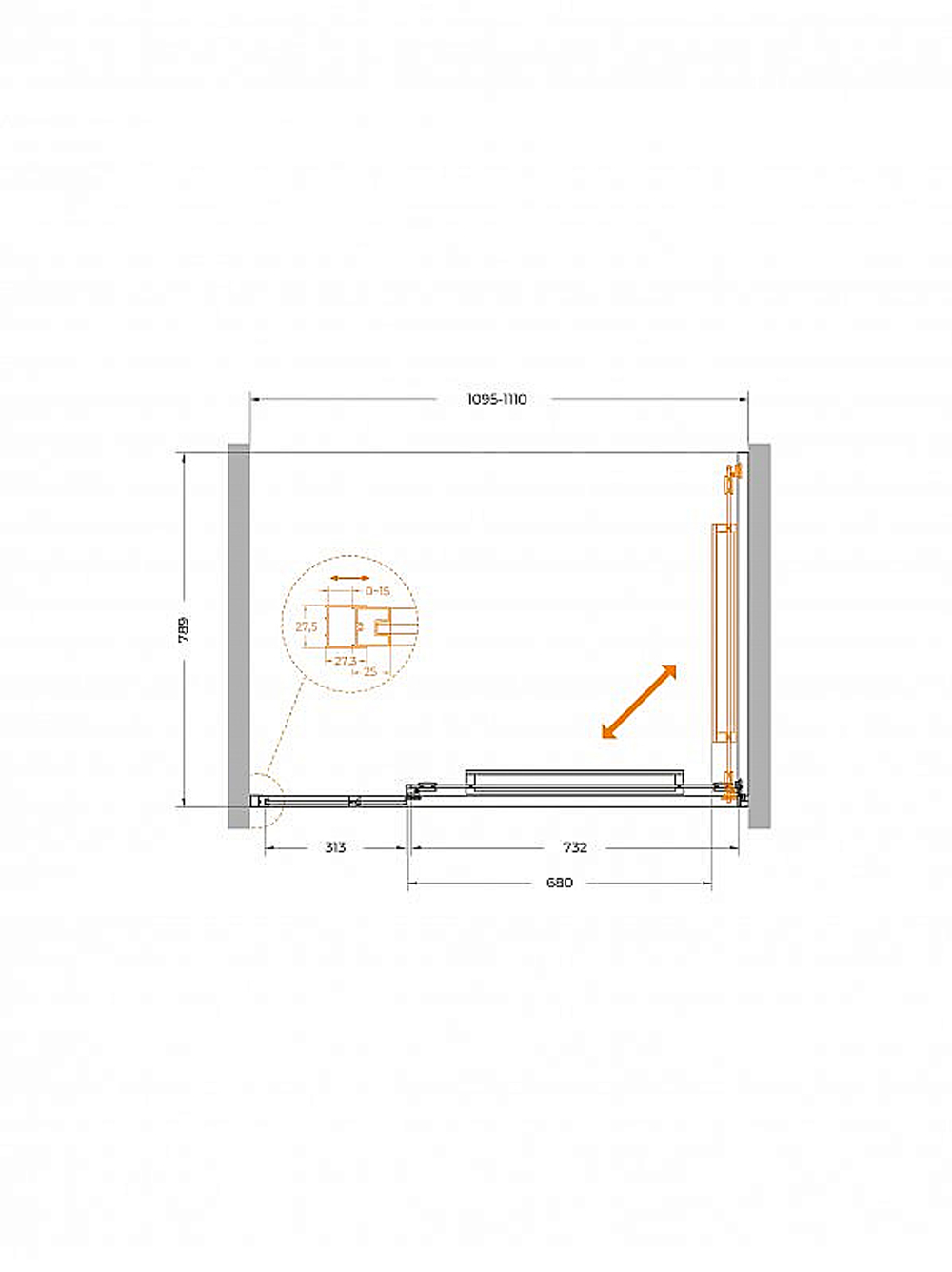 Душевая дверь Cezares LUX 110 B-FS-11-110-C-GM стекло прозрачное/профиль оружейная сталь