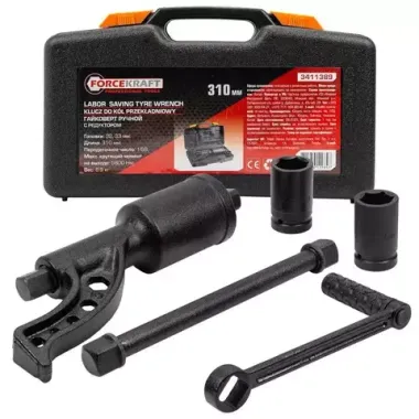Набор инструмента: гайковерт ручной с редуктором в комплекте с головками ForceKraft