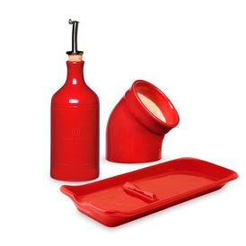 Солонка, бутылка д/масла + подставка Emile Henry (гранат)