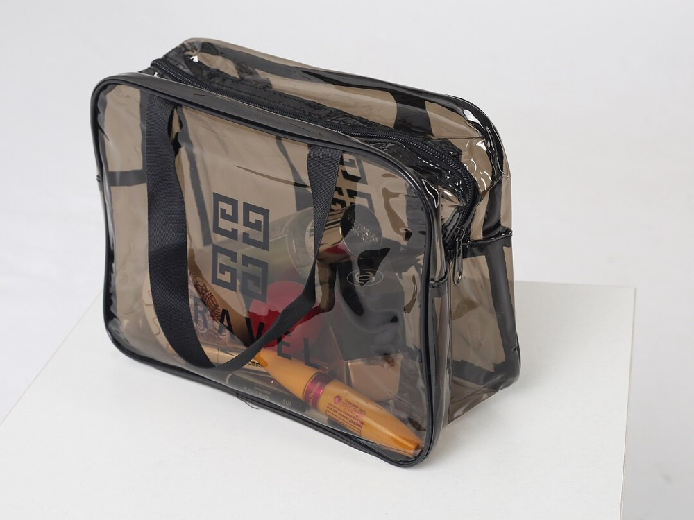 Косметичка водонепроницаемая ПВХ на молнии сумочка с ручкой TRAVEL, серая 29,5*11*21см