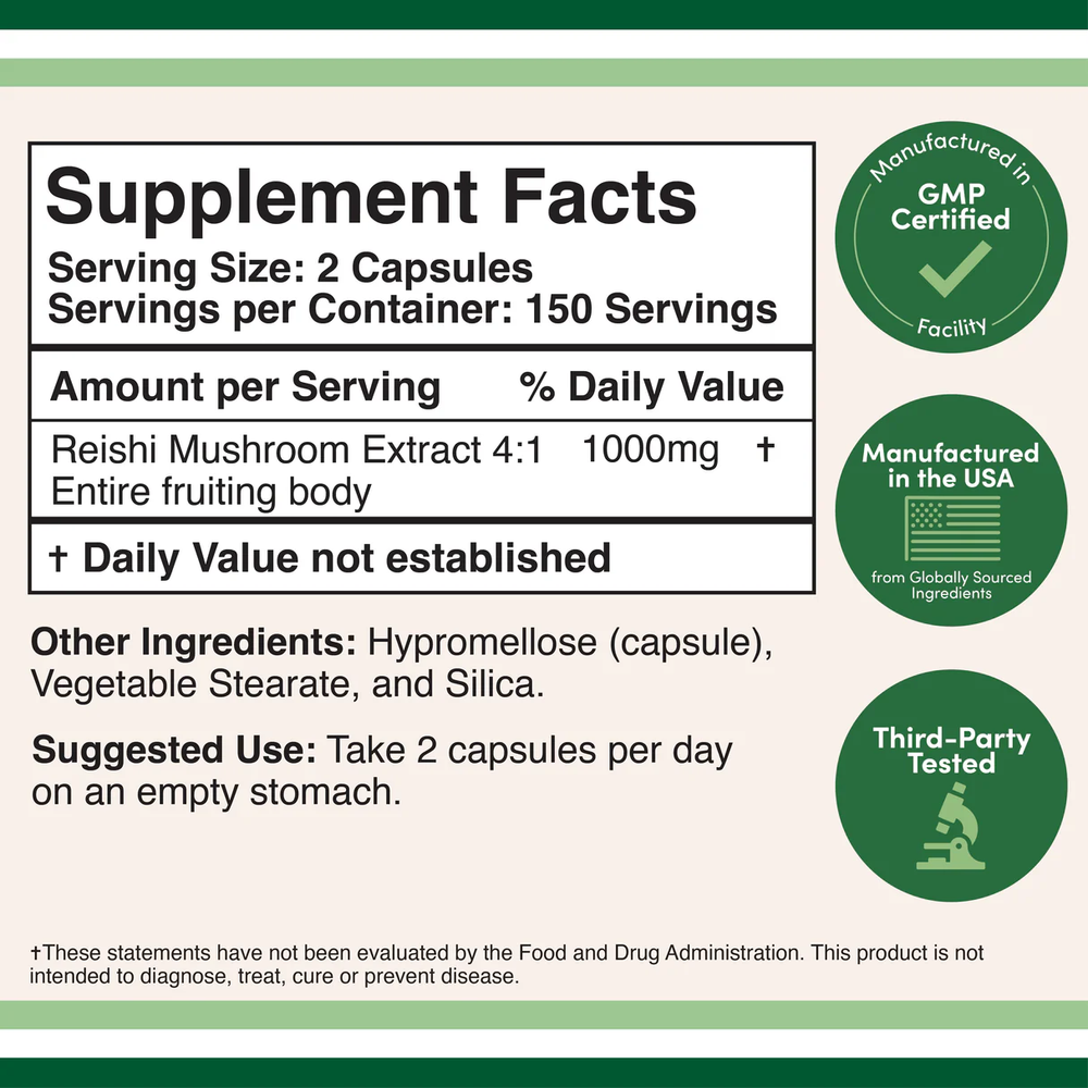 Double Wood Supplements - Reishi Mushroom - 300 x 500 mg capsules