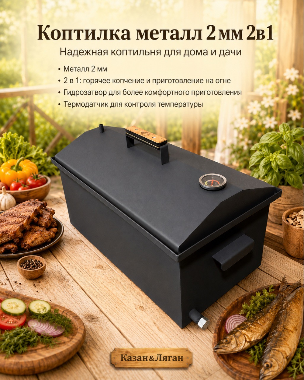 Коптилка металл 2 мм 2в1 с г-з и т.датчик 400*300*300 мм