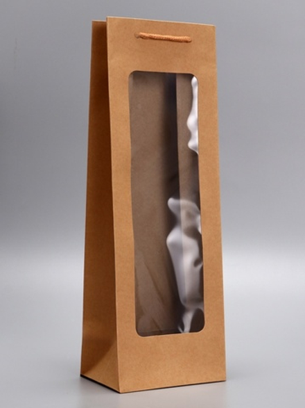 Пакет под бутылку с PVC окном 12.5×8.5×36 см, крафт