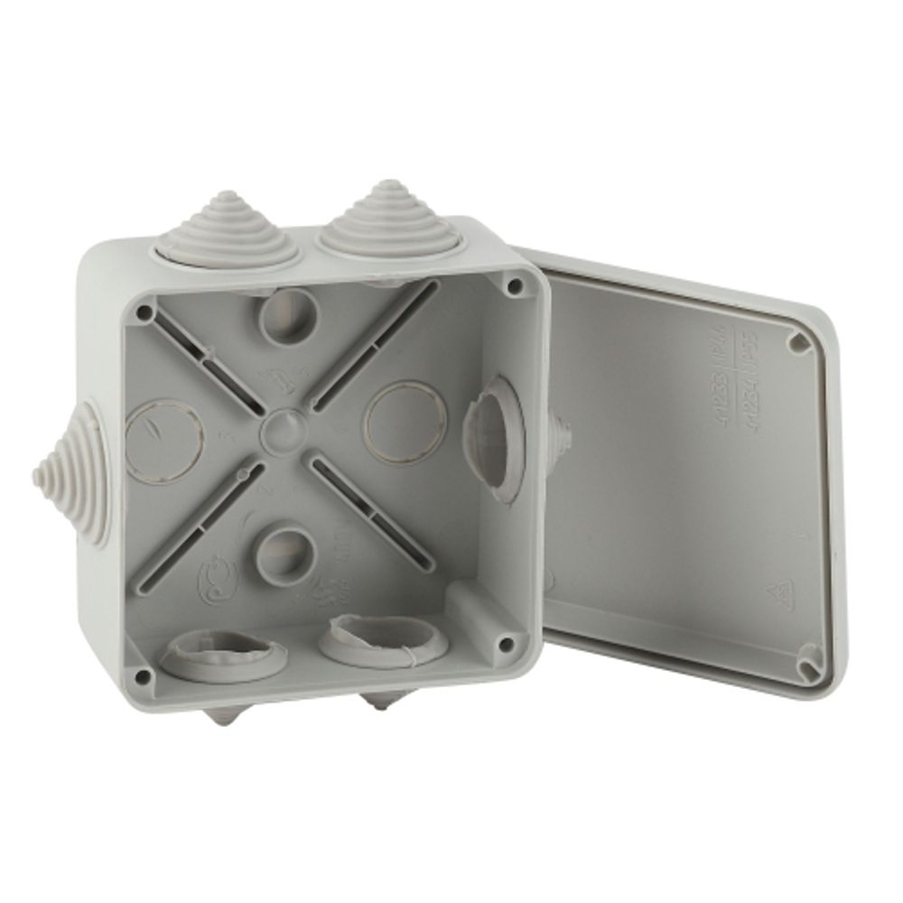Распаячная коробка ЭРА KORv-100-100-50-6g открытой установки серая 100х100х50мм на винтах 6 гермовводов IP55 | Коробки монтажные открытой установки на винтах