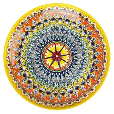 Ляган Риштанская Керамика 32 см. плоский, цвет жёлтый