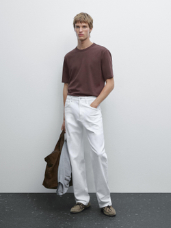 Massimo Dutti Футболка из смесового хлопка, бордо