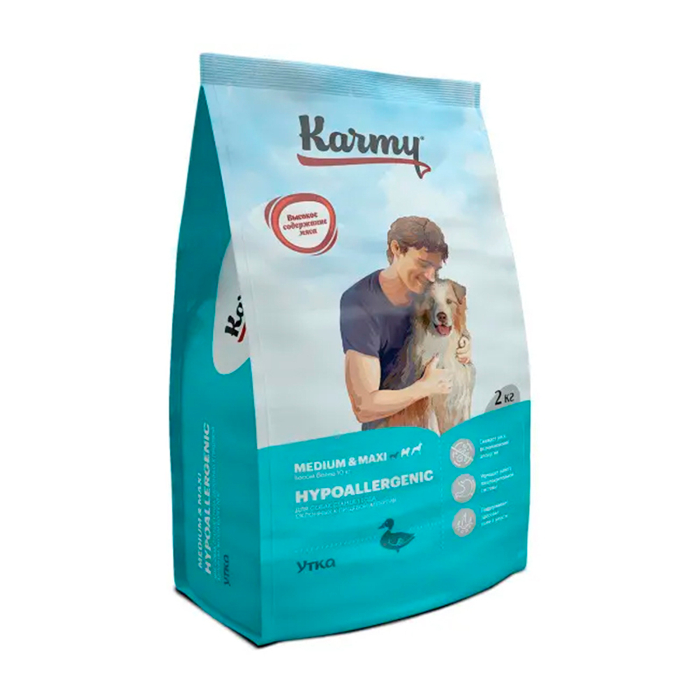 Сухой корм Karmy Hypoallergenic Medium&Maxi, для собак средних и крупных пород, с уткой, 2 кг