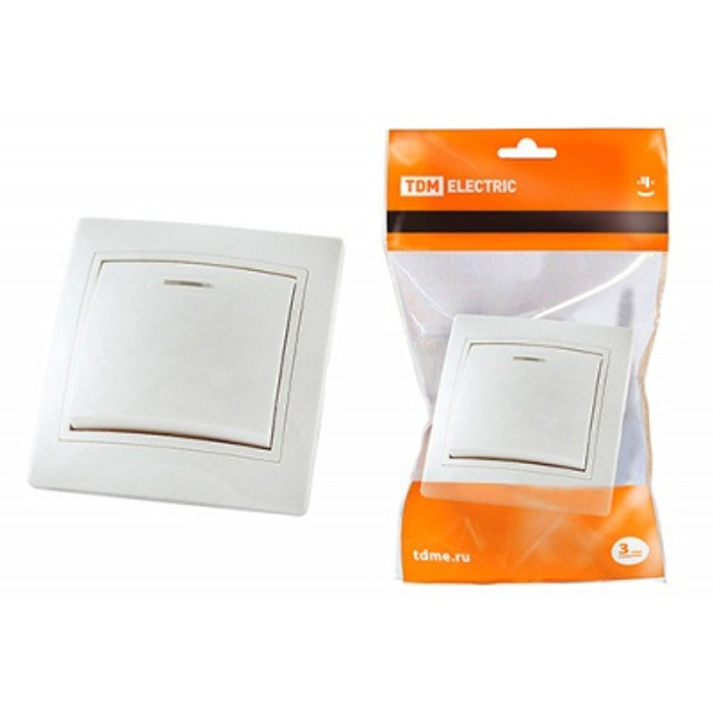 Выключатель 1-кл с подсветкой белый Таймыр 10А 220В TDM