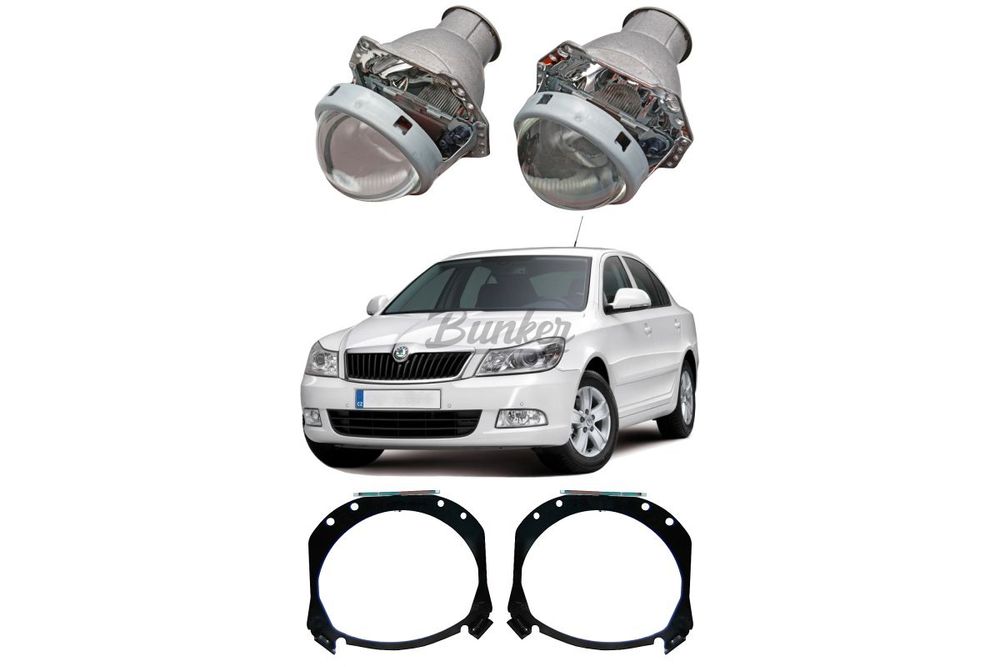 Готовый комплект для замены штатных линз с AFS Skoda Octavia II A5 рестайлинг 2008-2013 под Bi-LED