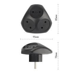 Разветвитель электрический ЭРА SPx-3-B на 3 розетки без заземления 10А черный | Тройники