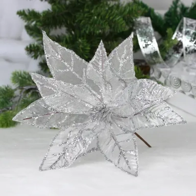 Украшение новогоднее «Пуансеттия - Блестящее утро» 33 см, Серебро