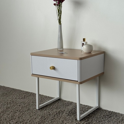 Тумба прикроватная на ножках ROYAL 5301 эко (Макиато-Белый-р.золото)