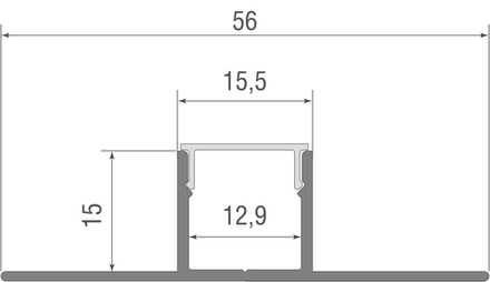 Donel, Встраиваемый алюминиевый анод. профиль под ГКЛ 12,5мм, 55х14,5х2000мм. В комплекте матовый эк