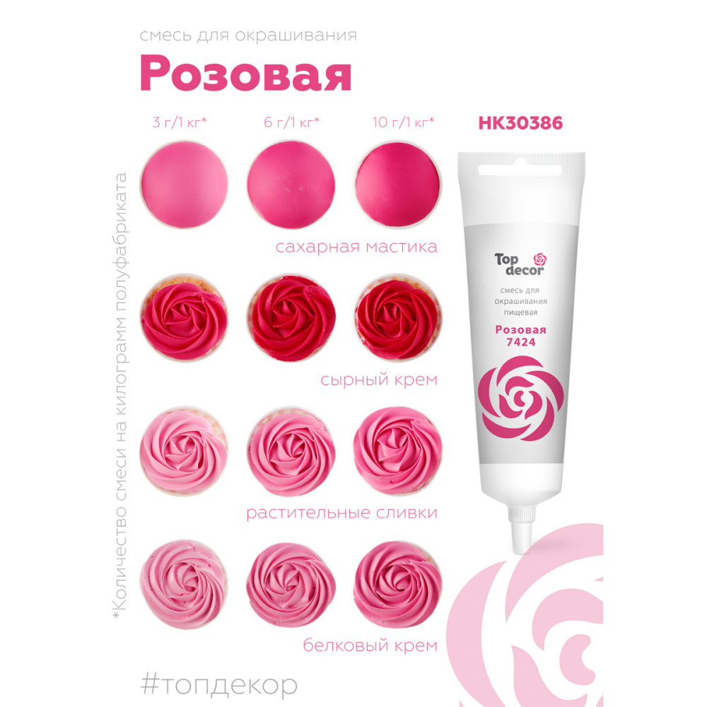 Краситель пищевой жидкий РОЗОВЫЙ Top Decor (Топ продукт), 100 г