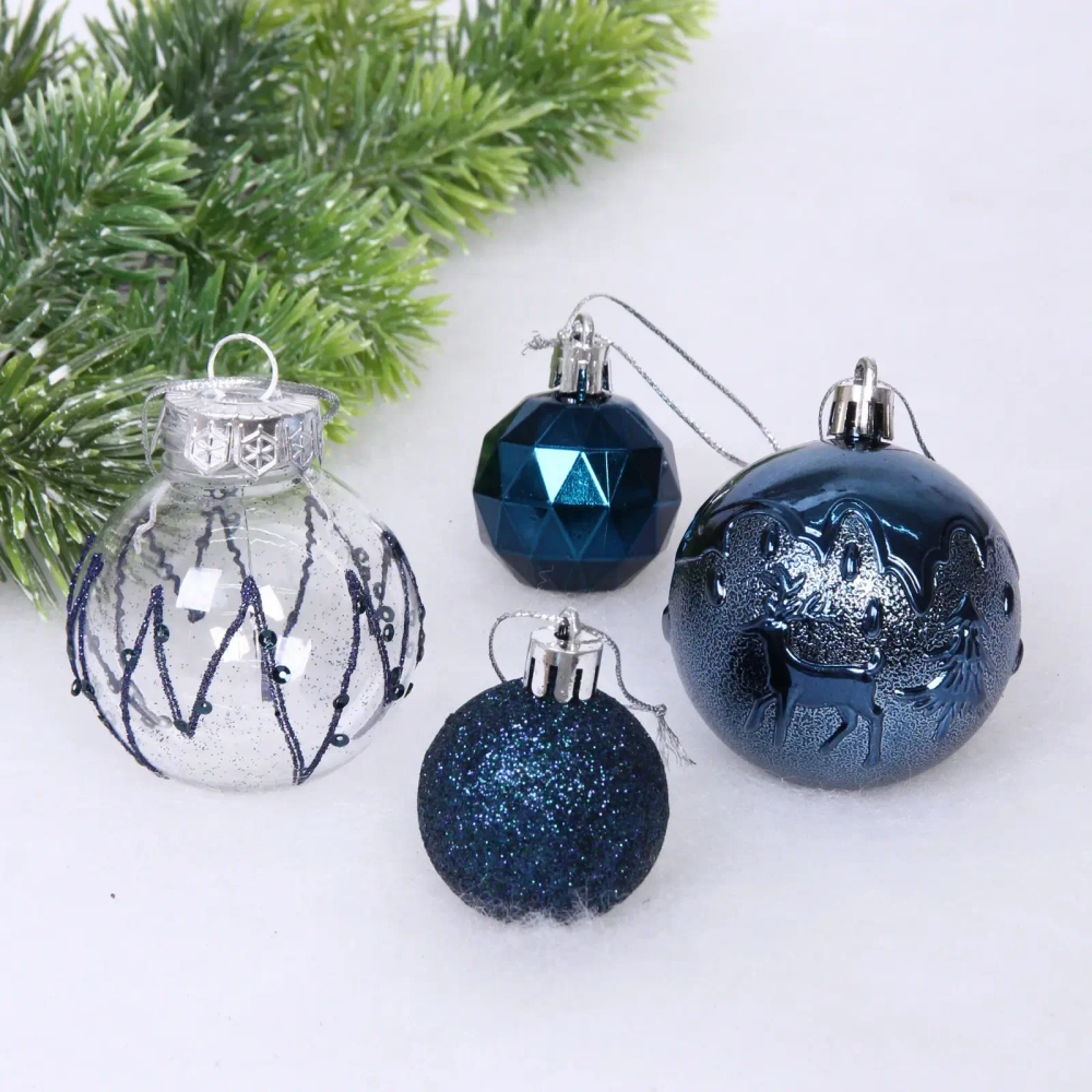 Набор шаров «Winter magic» 6 см + 4 см (24 предмета), Сапфир