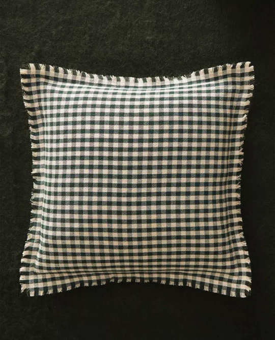 ZARA HOME ХЛОПКОВАЯ НАВОЛОЧКА НА ПОДУШКУ В КЛЕТКУ, ЗЕЛЕНЫЙ