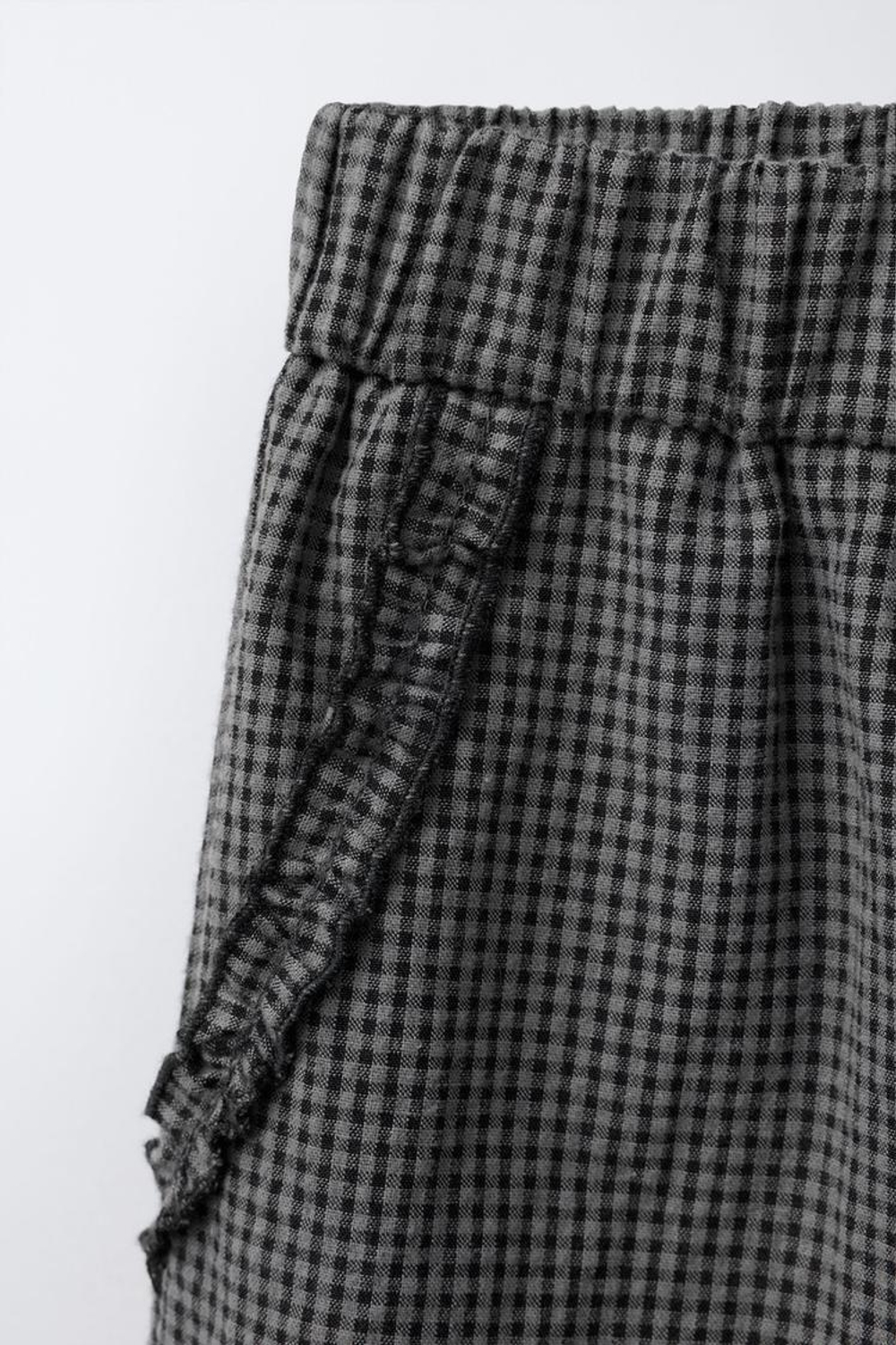 ZARA БРЮКИ В КЛЕТКУ ВИШИ С ВОЛАНАМИ, АНТРАЦИТОВО-СЕРЫЙ
