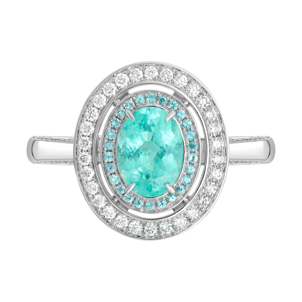 Кольцо с Турмалином Параиба и Бриллиантами, R0070-40/1