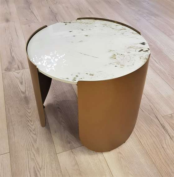 Журнальный столик Stone Antique S, Ø50х42 см, латунь, керамогранит