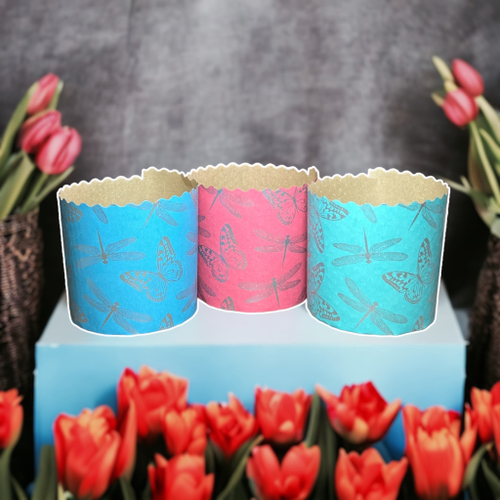 Форма бумажная под кулич 90/90 мм "Бабочки и стрекозы", от 20 шт/ 1 упак